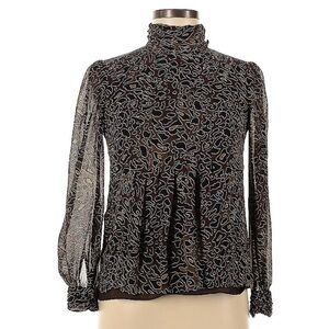 Tory Burch Animal Cheetah Print Silk Mock Neck Long Sleeve Blouse